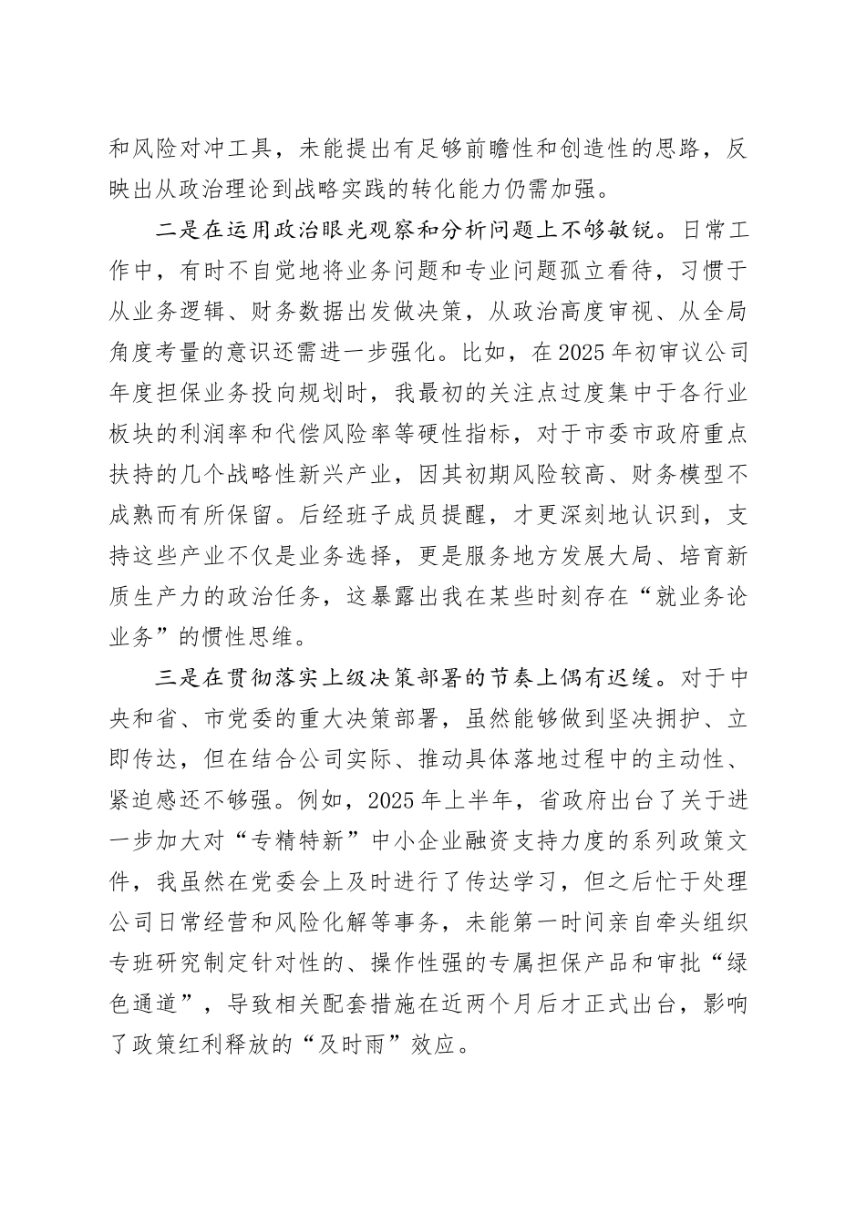 市融资担保（集团）有限公司党委书记2025年度民主生活会个人对照检查材料（五个带头）20260108_第2页