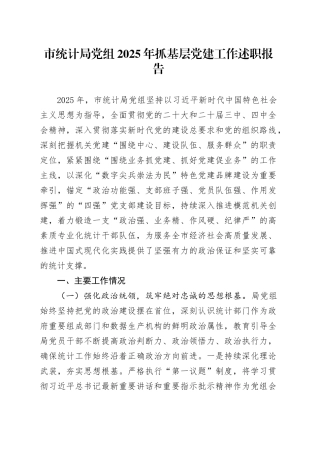 市统计局党组2025年抓基层党建工作述职报告