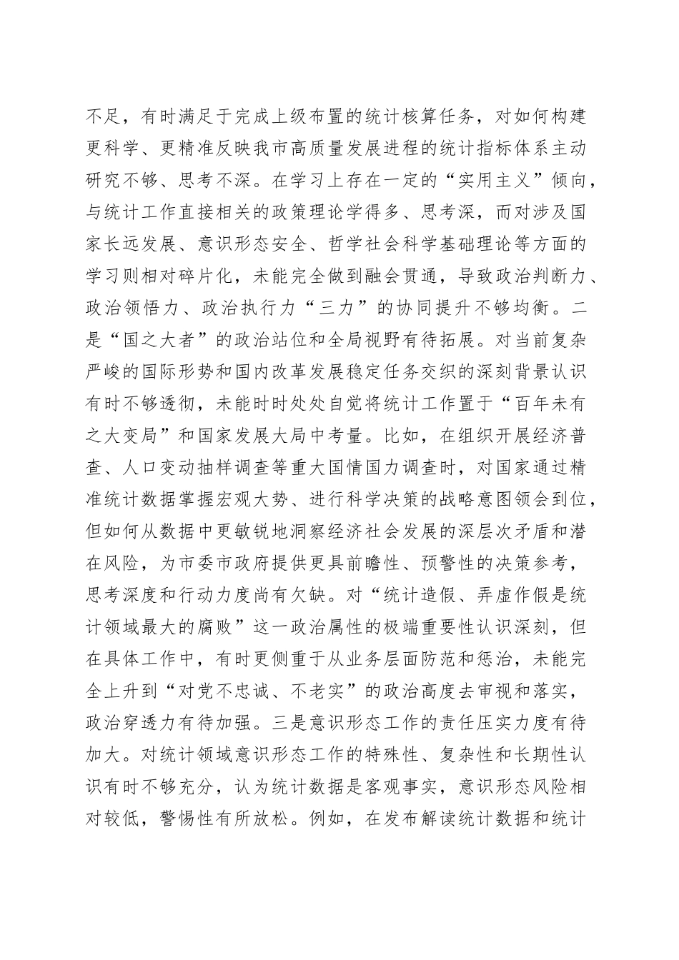 市统计局党组书记2025年度民主生活会对照检查发言材料20251231_第2页