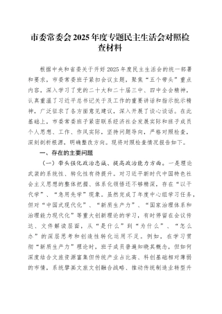 市委常委会2025年度专题民主生活会对照检查材料（五个带头方面）20260106