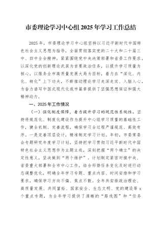 市委理论学习中心组2025年学习工作总结