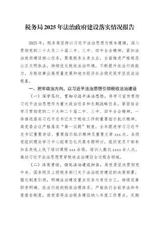 税务局2025年法治政府建设落实情况报告