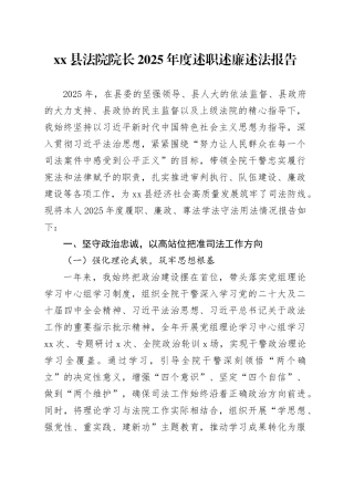 县法院院长2025年度述职述廉述法报告