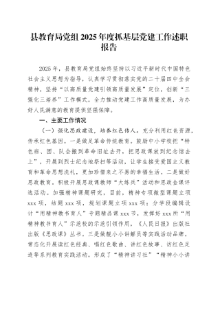 县教育局党组2025年度抓基层党建工作述职报告