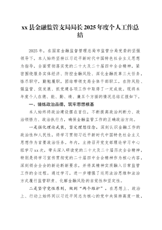 县金融监管支局局长2025年度个人工作总结