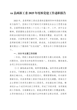 县两新工委2025年度抓党建工作述职报告