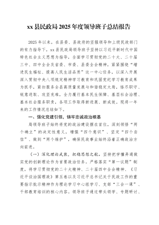 县民政局2025年度领导班子总结报告20251224