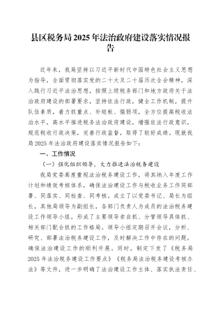 县区税务局2025年法治政府建设落实情况报告