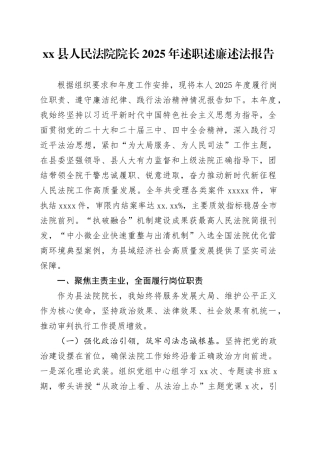 县人民法院院长2025年述职述廉述法报告