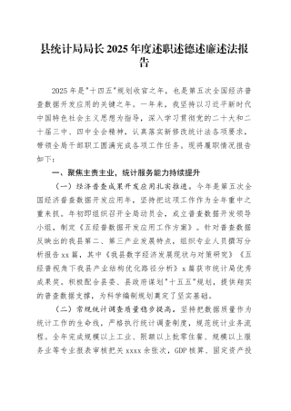 县统计局局长2025年度述职述德述廉述法报告20251226