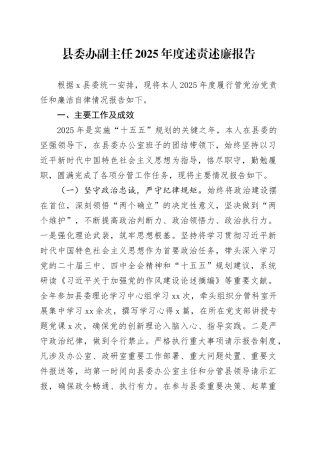 县委办副主任2025年度述责述廉报告