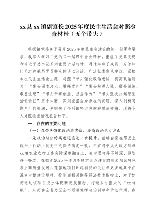 县镇副镇长2025年度民主生活会对照检查材料（五个带头）20251229