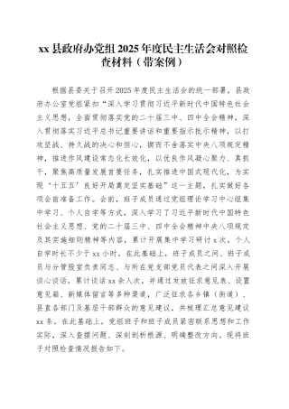 县政府办党组2025年度民主生活会对照检查材料（带案例）20260114