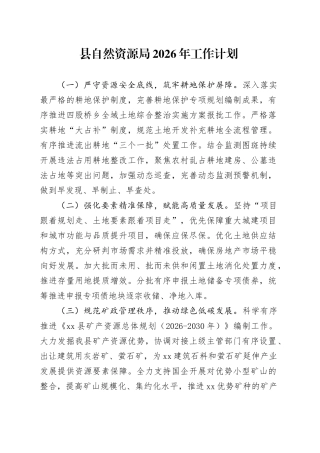 县自然资源局2026年工作计划