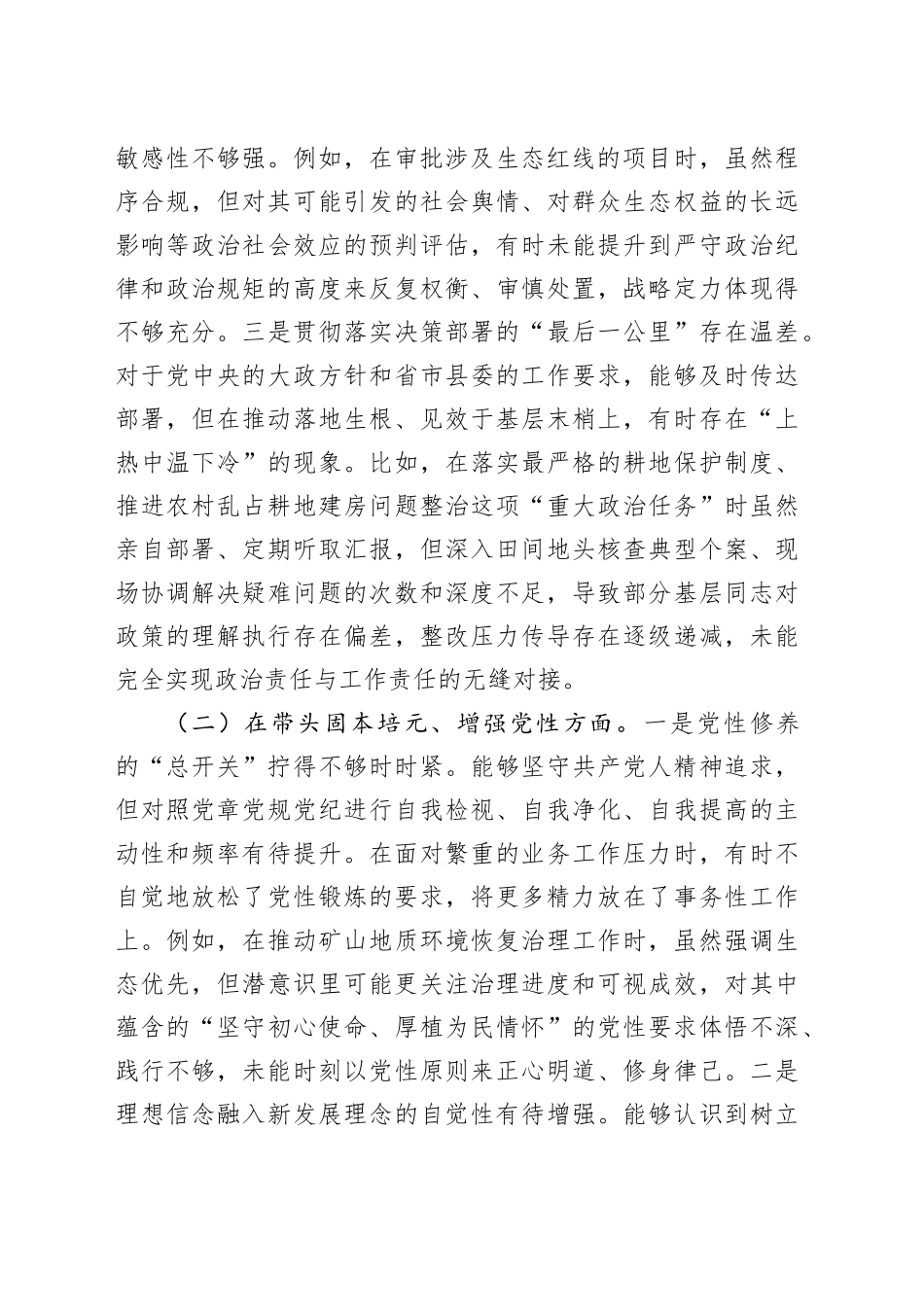 县自然资源局党组书记2025年度民主生活会个人对照检查材料（五个带头）20260108_第2页