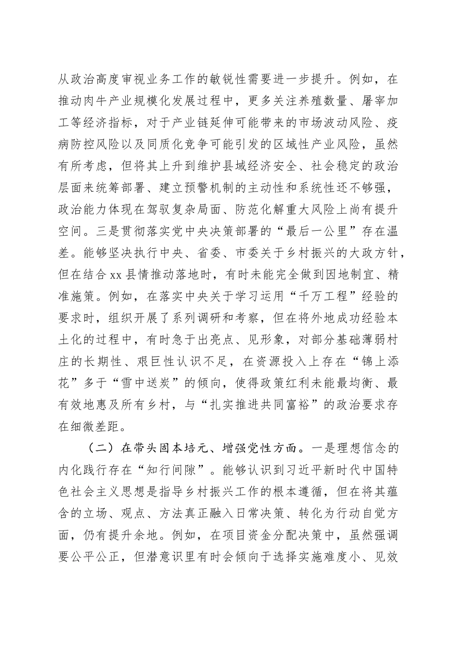 乡村振兴局党组书记2025年度民主生活会个人对照检查材料（五个带头）20260114_第2页