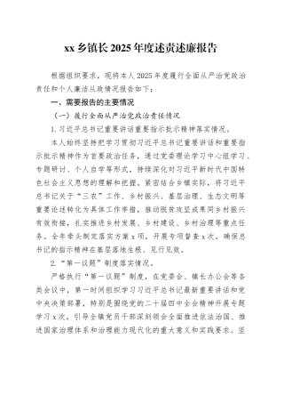 乡镇街道长2025年度述责述廉报告