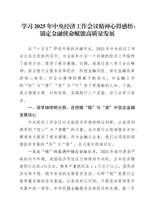学习2025年中央经济工作会议精神心得感悟