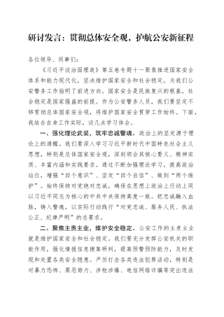 研讨发言：贯彻总体安全观，护航公安新征程