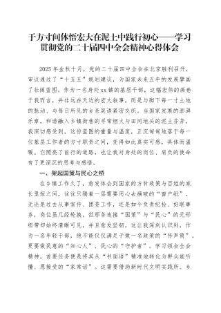 于方寸间体悟宏大在泥土中践行初心——学习贯彻党的二十届四中全会精神心得体会