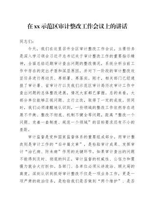 在XX示范区审计整改工作会议上的讲话