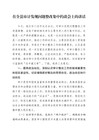 在全县审计发现问题整改集中约谈会上的讲话