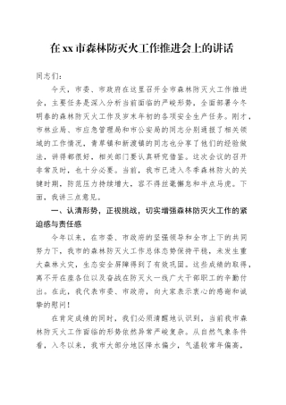 在市森林防灭火工作推进会上的讲话