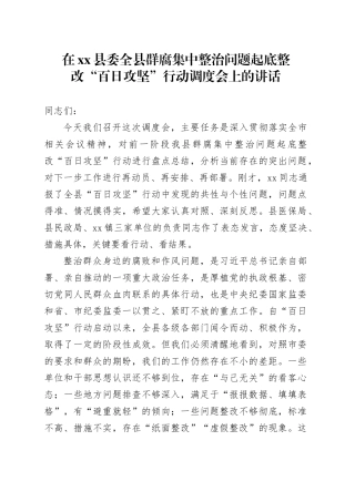 在县委全县群腐集中整治问题起底整改“百日攻坚”行动调度会上的讲话