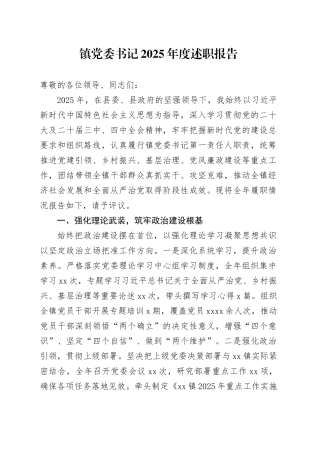 镇党委书记2025年度述职报告