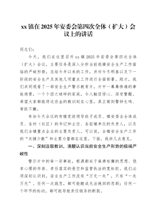 镇在2025年安委会第四次全体（扩大）会议上的讲话