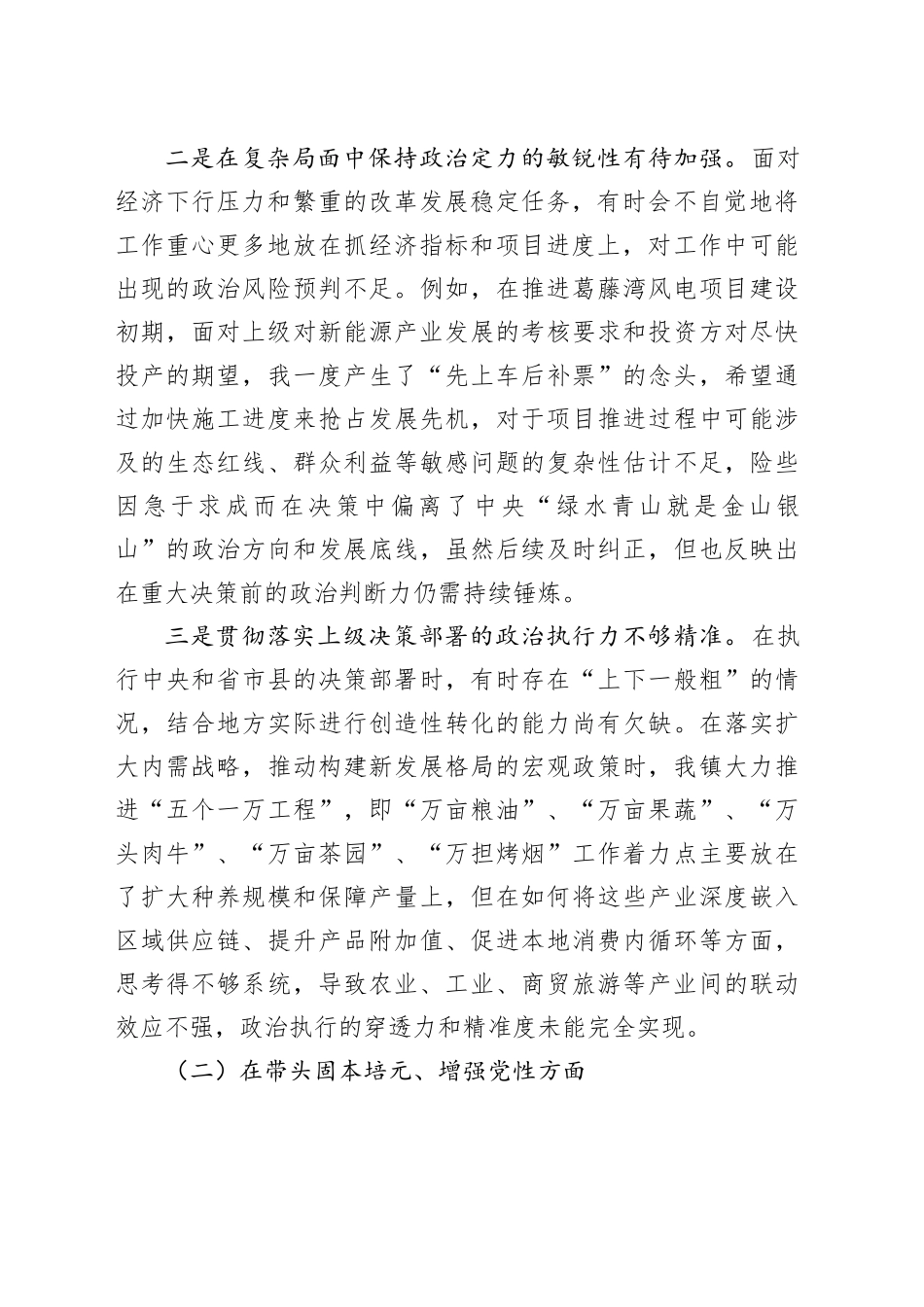 镇长2025年度民主生活会对照检查材料（五个带头）20251229_第2页