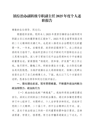 镇综治办副科级专职副主任2025年度个人述职报告
