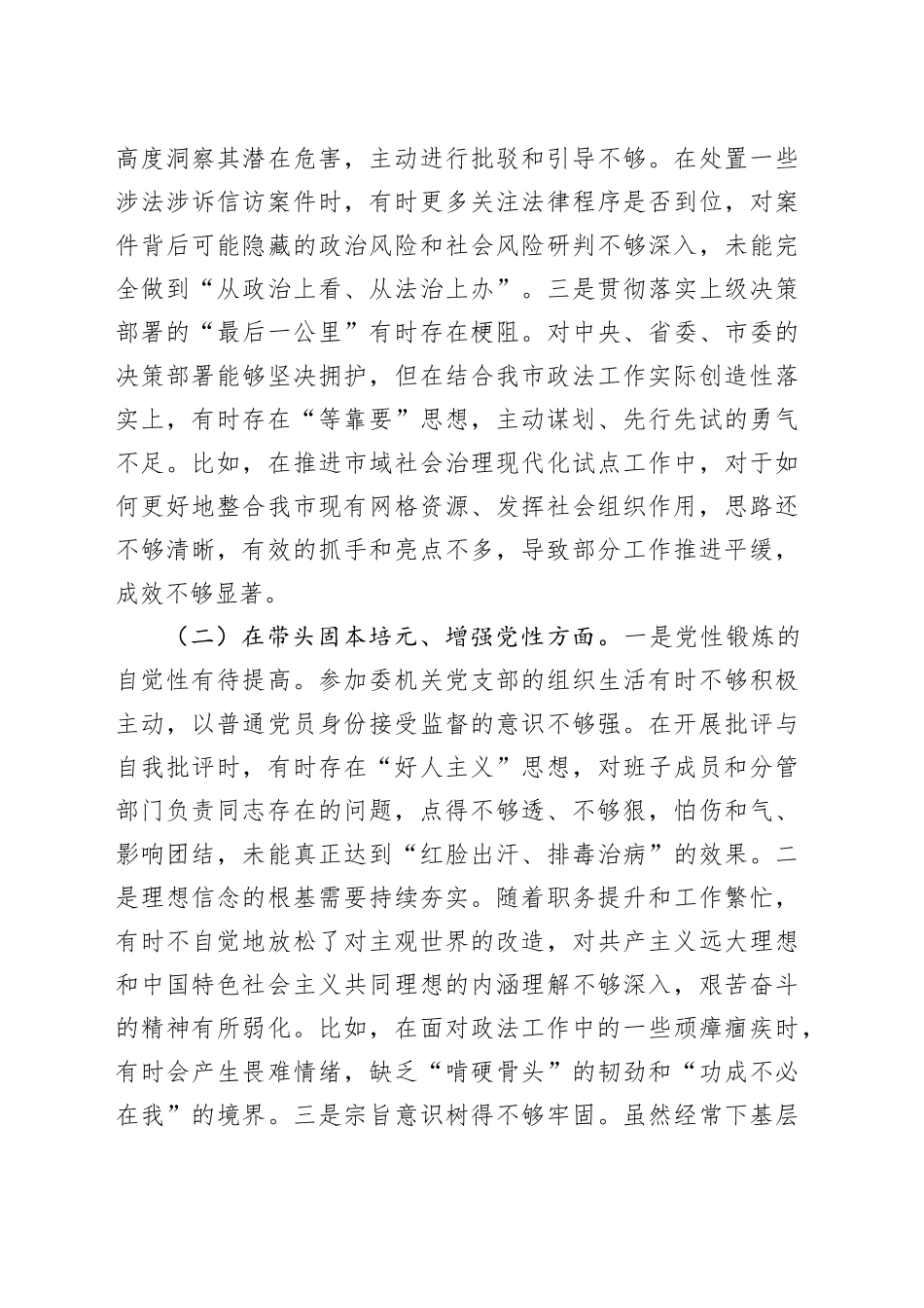 政法委书记2025年度民主生活会对照检查材料20260104_第2页