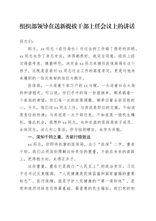 组织部领导在送新提拔干部上任会议上的讲话
