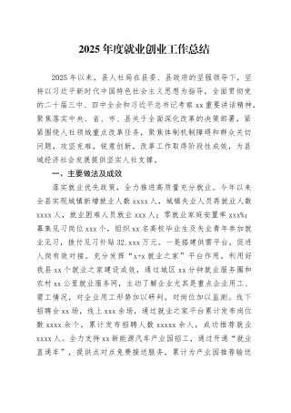 2025年度就业创业工作总结