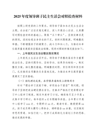 2025年度领导班子民主生活会对照检查材料20260128