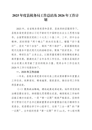 2025年度县税务局工作总结及2026年工作计划