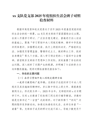 XX支队党支部2025年度组织生活会班子对照检查材料20260123