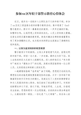 参加区年轻干部警示教育心得体会