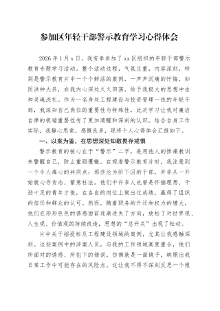 参加区年轻干部警示教育学习心得体会