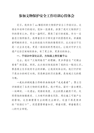 参加文物保护安全工作培训心得体会