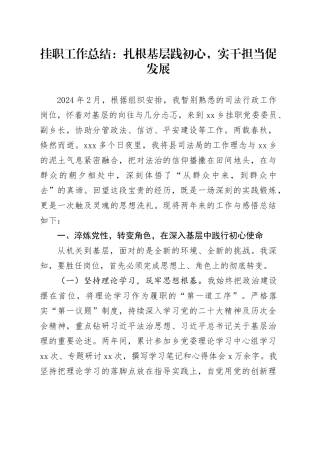 挂职工作总结：扎根基层践初心，实干担当促发展