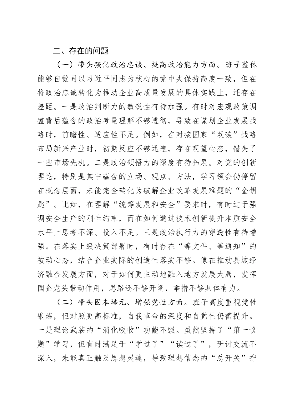 国企公司领导班子2025年度民主生活会对照检查材料（五个带头）20260128_第2页