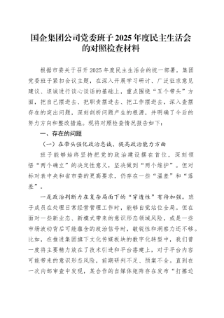 国企集团公司党委班子2025年度民主生活会的对照检查材料20260202