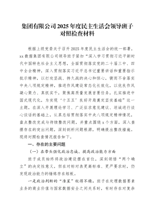 集团有限公司2025年度民主生活会领导班子对照检查材料20260204