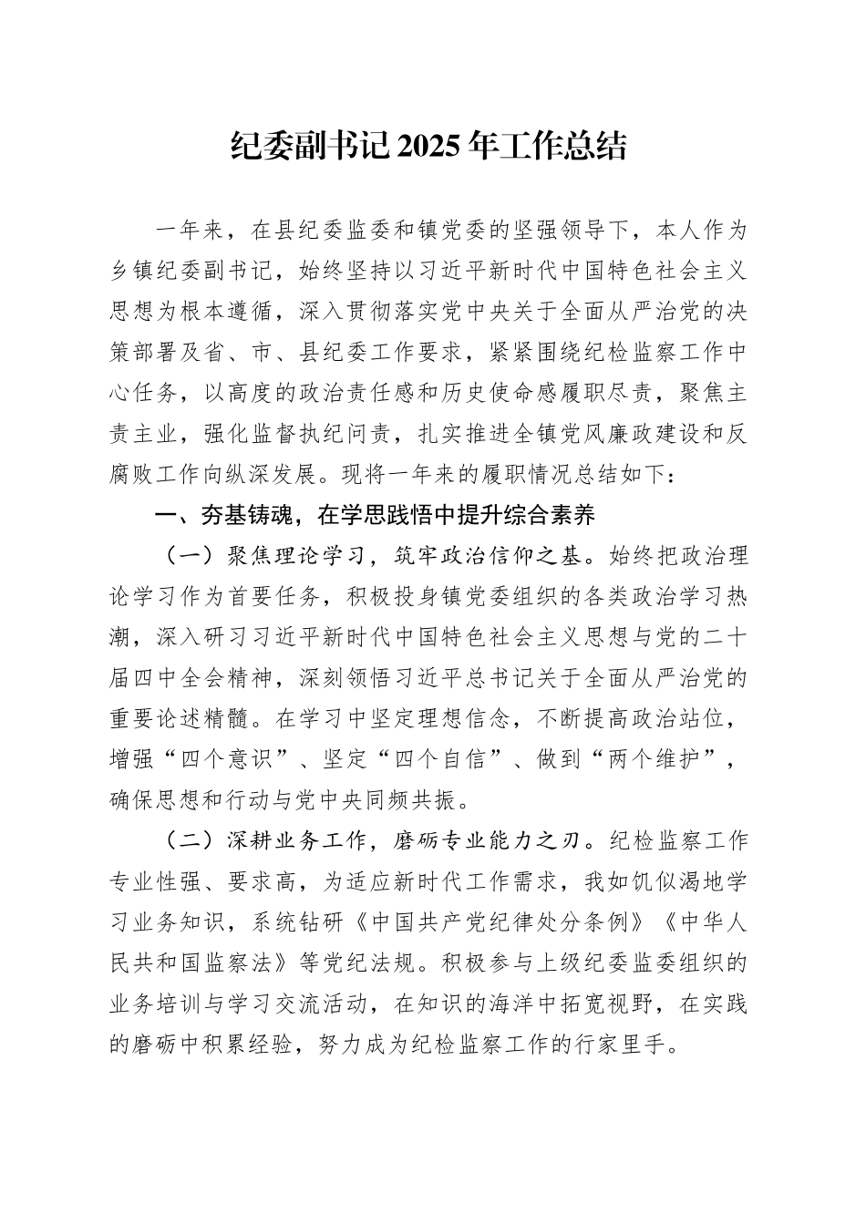 纪委副书记2025年工作总结_第1页