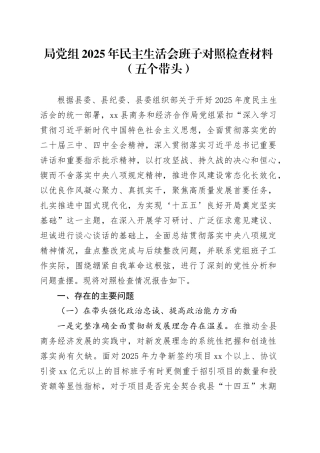 局党组2025年民主生活会班子对照检查材料（五个带头）20260204