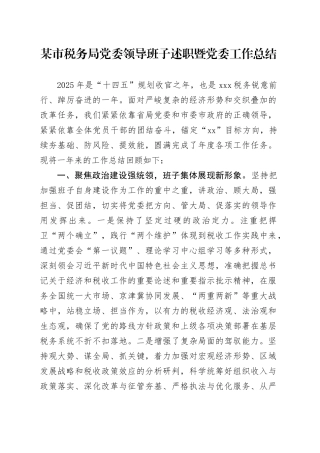 某市税务局党委领导班子述职暨党委工作总结