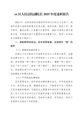 区人民法院副院长2025年度述职报告