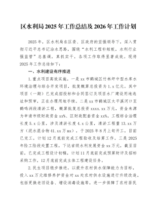 区水利局2025年工作总结及2026年工作计划